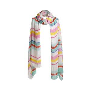 Kate Spade Colorful Striped Scarf Fringe Raw Hem Edge Wrap Shawl Beachy Coastal